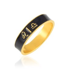 Leo  Libra Zodiac Sign Ring - 5mm Wide Black Enamel Band - Astrology Ring - 925