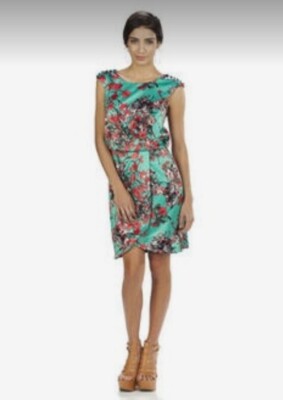 Jessica Simpson Silky Turquoise Green Floral Wrap Dress Faux Satin - Size 8  | eBay