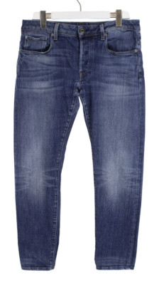 G-STAR 3301 Slim Herrenjeans W34/L31 Knopf Fly Neu Whiskers Blau Denim