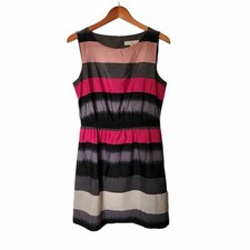 Ann Taylor Loft Dress Sleeveless Elastic Waist Striped M Medium Sheath