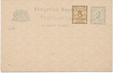 BAYERN 1906 3Pf braun neben 2 Pf grau Rauten ungebrauchte GA-Postkarte-Doppelkar