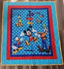 Disney Mickey Mouse Donald Duck Pluto Goofy Quilt Throw Blanket Blue Kids