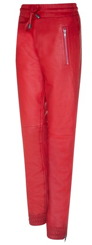 Women's Red Real Leather Trousers Joggers High Waist Napa Track Sweat Pant Jog - Picture 2 of 5