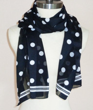 Black Lined Polka Dot 57 1/2 x 13 inch Scarf, unsigned