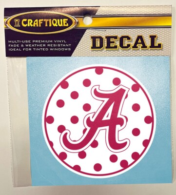 Alabama Crimson Tide SCRIPT A on POLKA DOT CIRCLE Vinyl Decal Sticker