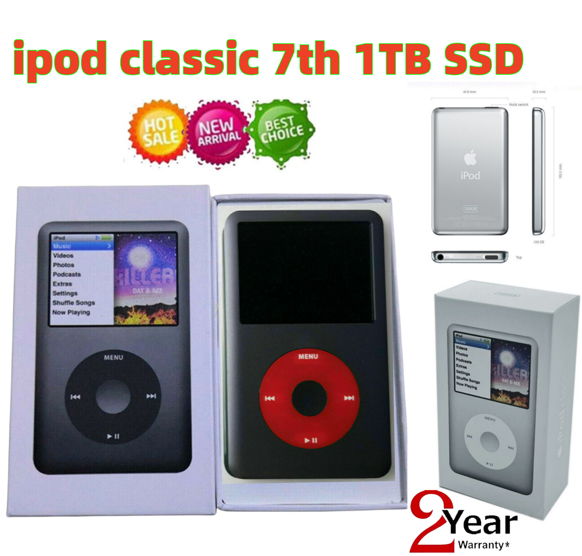 NEW Apple iPod Classic 7th Gen Black& Red 1TB SSD Flash