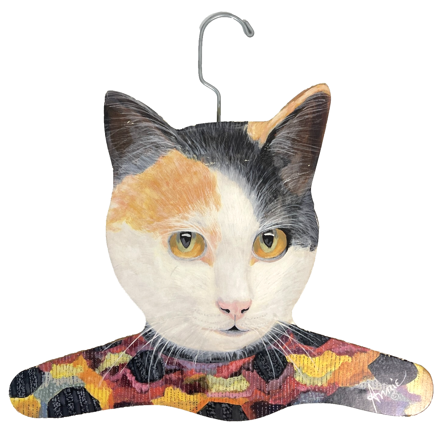 Vintage Calico Cat Wood Clothes Hanger Annie Rhinehart Stupell RI USA