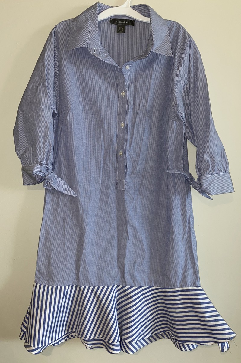 primark blue and white striped dress Primark Size US 0, Blue Striped Dress, Quarter Sleeve Button Up