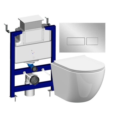 ANAS 0,82 WC Rahmen spülrandlos Wand WC Pfanne Soft Close Sitz eckig chrom