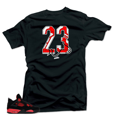 Shirt to Match Jordan 4 Red Thunder Bred Sneaker Shirts (Snelos 23 Black) tees
