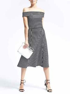 black and white striped off the shoulder dress