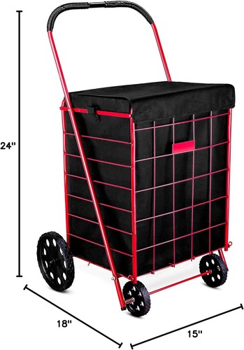 Folding Grocery Basket Cart Shopping Wheel Large Utility Laundry18"X15"X24"(BAG) - Picture 7 of 11