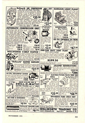 1951 Print Ad Wellworth Trading Co Chicago Ill Air Compressor Bargain Light