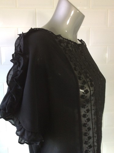 SIZE 12 ZARA BLACK SHEER LACE CHIFFON JERSEY TOP GOTH STEAMPUNK WHITBY PARTY - Picture 6 of 8