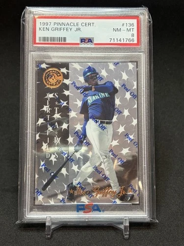 Ken Griffey Jr 1997 Pinnacle Certified Stars W/ Peel #136 Mariners PSA 8