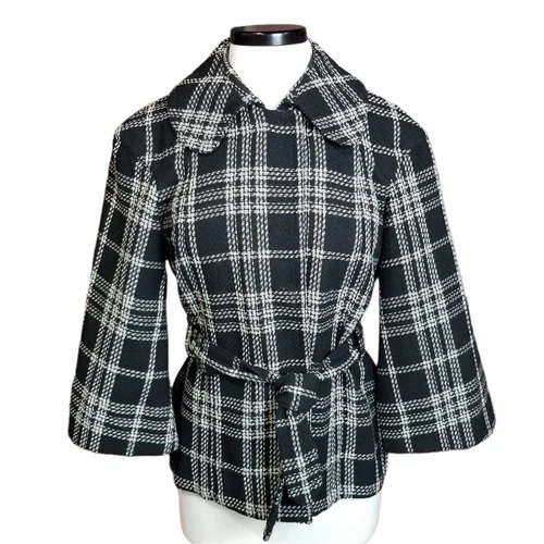 VETEMENTS Focus 2000 giacca lana donna 6 misto quadri con cintura nera