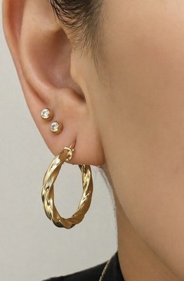 Genuine 18K Yellow Gold Twisted Oval Hoop Earrings