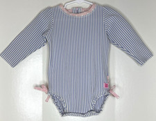 RuffleButts Girls 12-18 months Rash Guard swimsuit Seersucker Stripes Blue