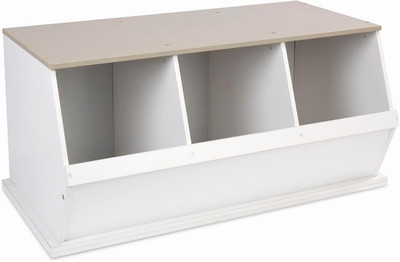 Stackable Toy Storage Cubby Organizer - Expandable White/Gray Woodgrain