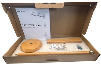 Led Desk Lamp Wishacc USB Bamboo Detachable Dimmable 360-Rotate NEW