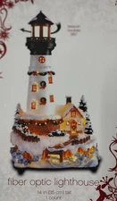 14" Fiber Optic Christmas Lighthouse Table Top Deco - With Lighting With Box