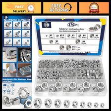 370 Pcs Metric Hex Nuts Assortment Kit - M2 to M12, 304 Stainless Steel Set