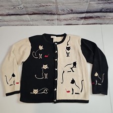 Cárdigan Suéter Gato Vintage Christopher Banks Gato Botones Bordados Talla S