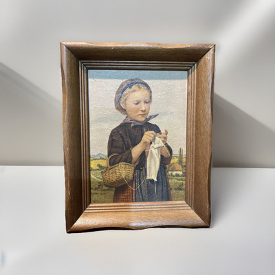 ALBERT ANKER GIRL KNITTING wooden Framed Pictures Wall Hangings 1875