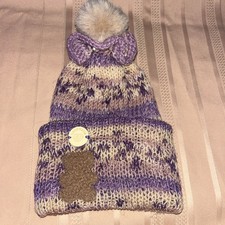 Hand Crocheted Beanie Hat with bear patch