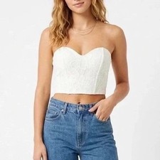 Off White Floral Lace Strapless Bustier Crop Top Sweetheart NWSP20-T7 Small