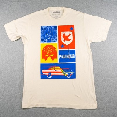 DC Comics Peacemaker T Shirt Men s Large Off White Five Block Graphic Print
