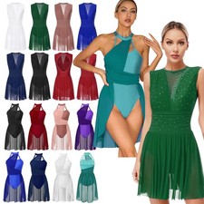 Damen Lyrisch Tanzkleid Ballettkleid mit Asymmetrisch Rock Eiskunstlauf Kleider 