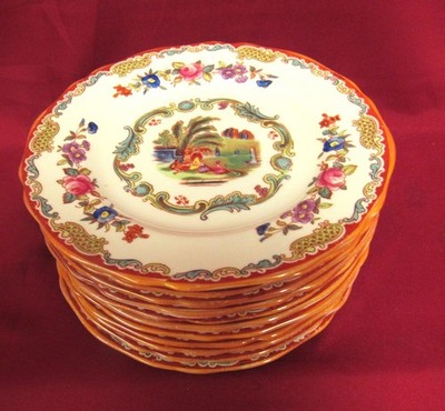 Set 11  Spode Copeland's China for Tatman Hand Painted Dessert Plates - MINT