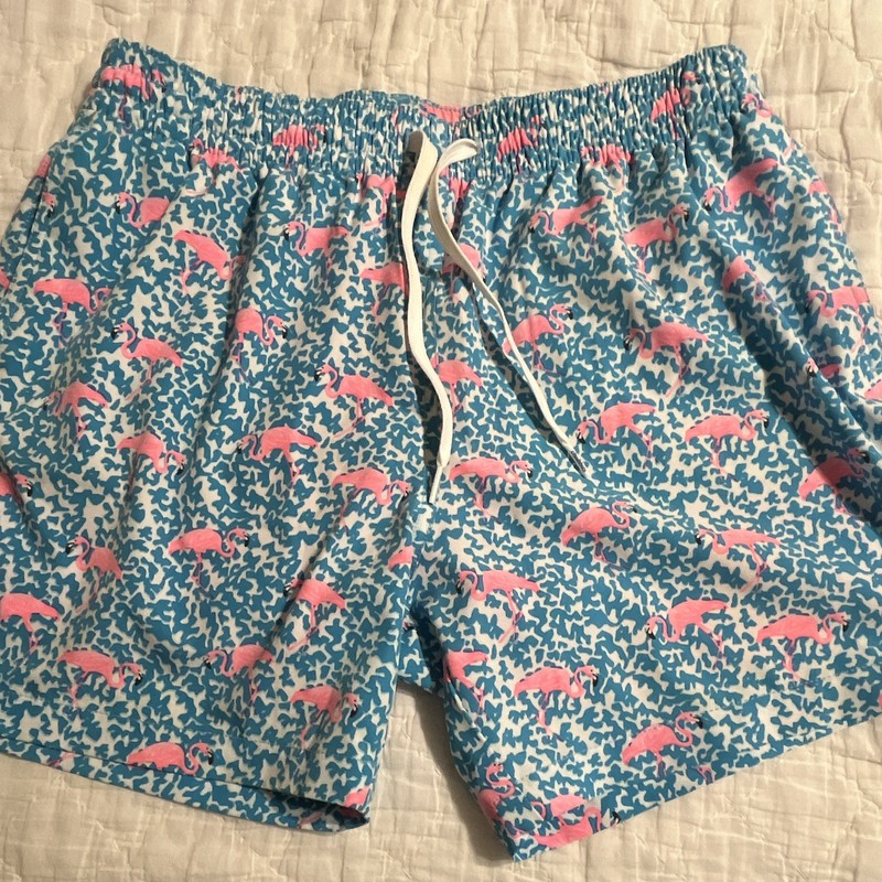Chubbies Men’s Swim Shorts Size M Blue/Pink Flamingo Floral Drawstring Lined