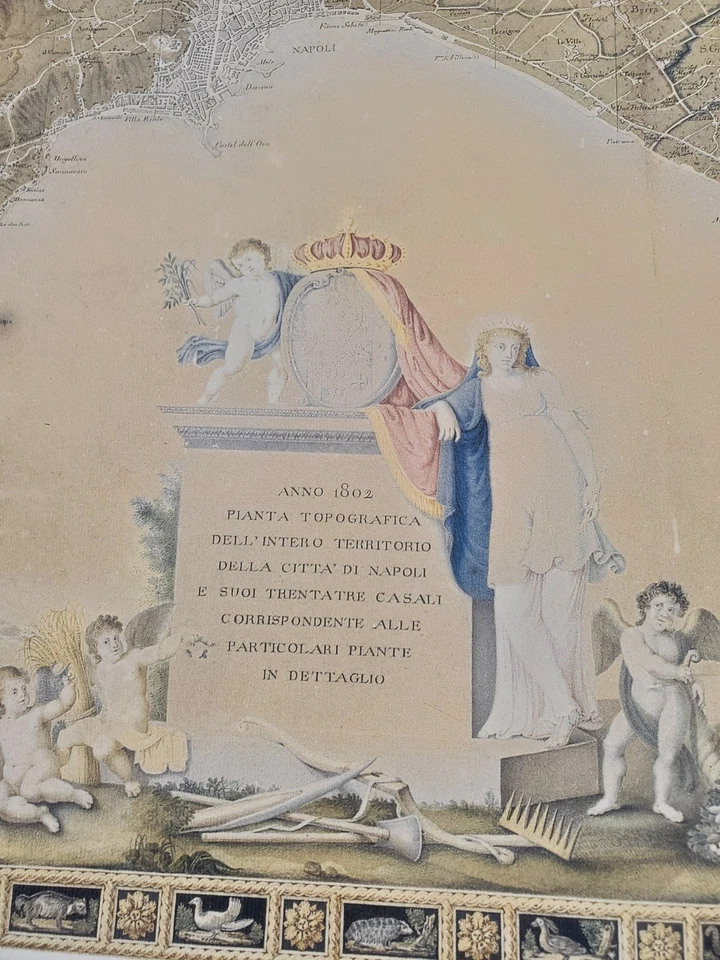 Mapa grande antiguo de 1802 de Italia ciudad de Nápoles ¡Raro! Hecho en Italia Grueso 17x27 Foto 3 de 4