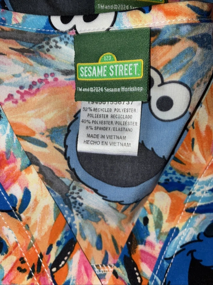 Cherokee Cookie Monster Scrubs Tooniforms V Neck Top Size XS Medical Nurse New - Image 3 of 4