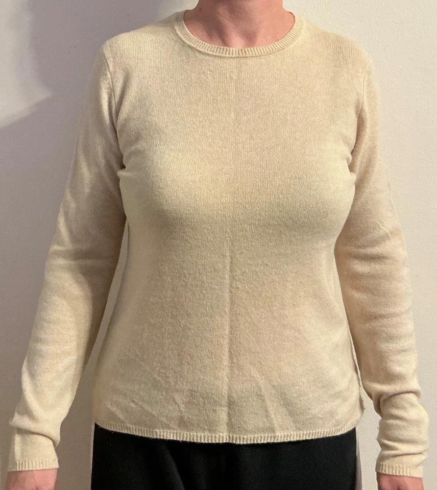 Suéter para mujer CASHMERE Charter Club M 2 capas 100 % cachemir cuello redondo marfil M Foto 4 de 4