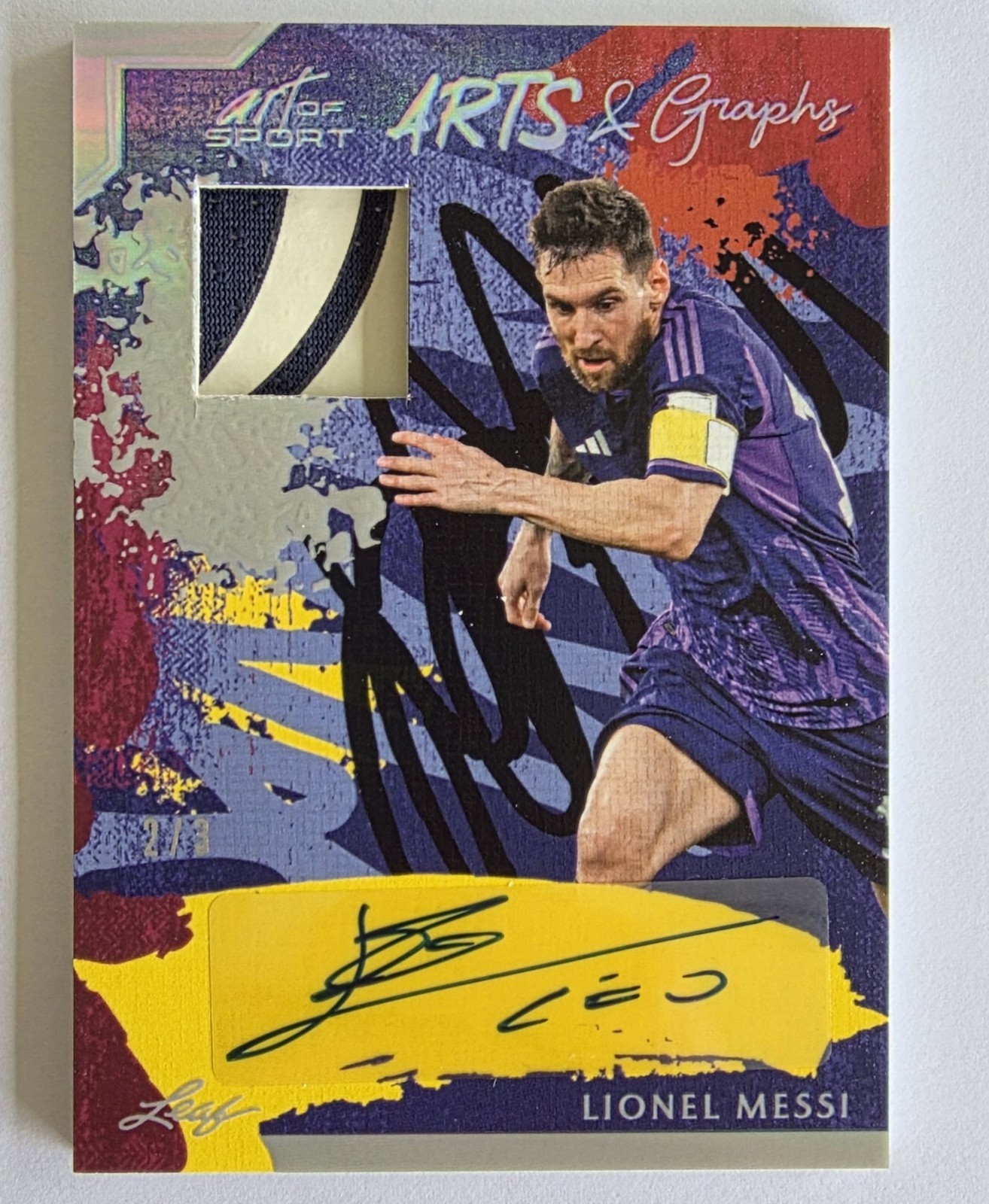 2023 LIONEL MESSI LEAF ART OF SPORT ARTS & GRAPHS PLAYER-WORN PATCH AUTO 2/3