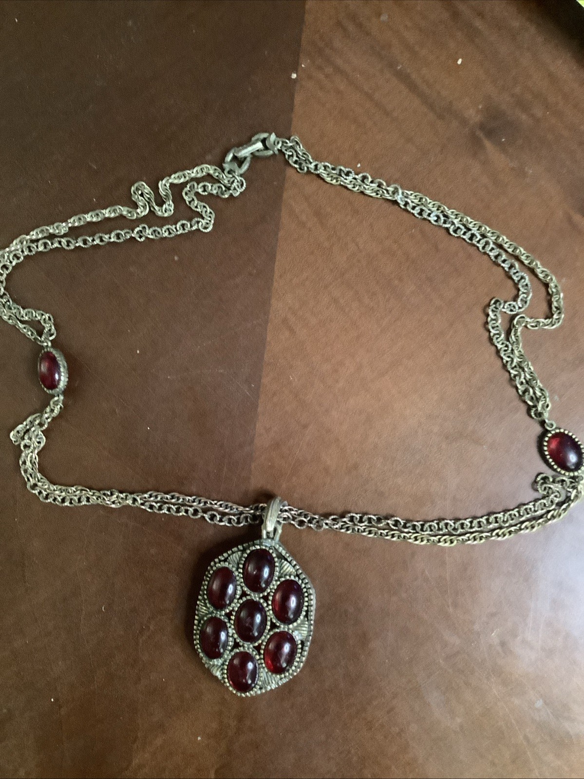 Silver Ruby Stone Pendant with Seven Cabochons an… - image 1