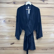 Victorias Secret Robe XL XXL Black Velvet Short Embroidered Logo NWT B85