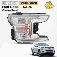 For 2018-2020 Ford F-150 Full LED Headlight Chrome Bezel Right Passenger Side