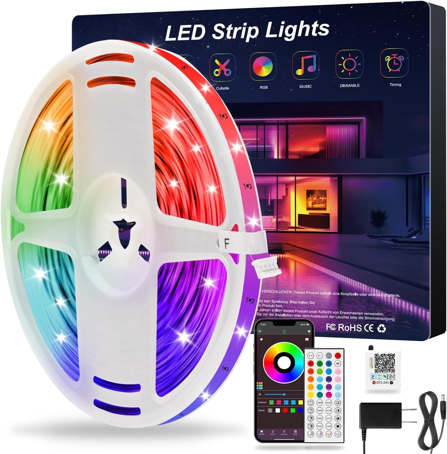 16.5ft Music Sync Smart RGB LED Strip Lights with Red Green Blue-image