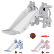 Qaba Kids Slide with Climber and Basketball Hoop, 3-in-1 Baby Slide