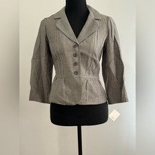 New Halogen 0 100 Cotton Women's Gray Button-Up Blazer 344