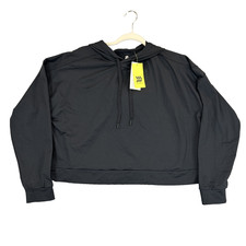 NWT - All In Motion Cropped Hooded Sweatshirt Large Black Workout Athleisure