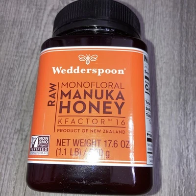 Wedderspoon Raw Premium Manuka Honey, KFactor 16, 1.1 Pound Jar