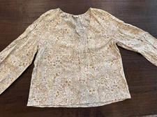 A.N.A. Ladies Size M Cream Floral Peasant Style Shirt Top
