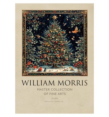 William Morris Christmas Poster   Vintage Holiday Tree Wall Art Print