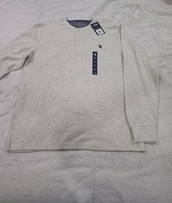 U.S. POLO ASSN. Men's Cotton Knit Henley Button-Up Shirt Gray Long Sleeve L