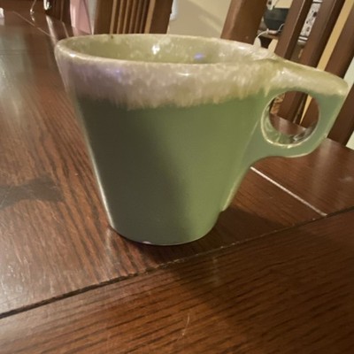 Hull Green and White Ceramic Mug With Handle Pottery Round Incised Backstamp